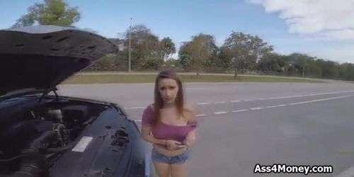 Fucking flashing big tit in my car