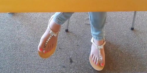 Candid Asian Teen Library Feet in Sandals 1 Face