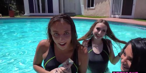 Big titted teen swimmer Gianna Grey and BFFs celebrating on a big cock (Gia Derza, Laney Grey, Dick Pool)