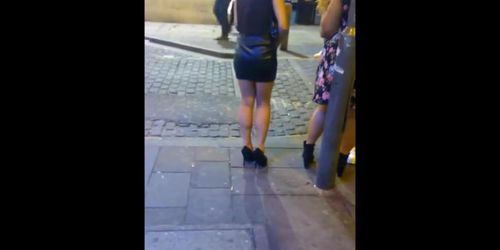 Leather Miniskirt & High Heels on the Street