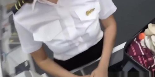 Flight attendent pawnee fucked in bathroom