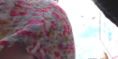 Upskirt vid made in public shows flabby-ass gal