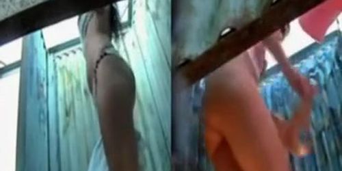 Girls Dressing in beach cabin Compilation