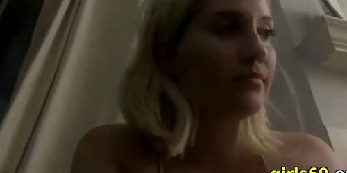 horny blonde teen gets naked and fingerfucks her pussy