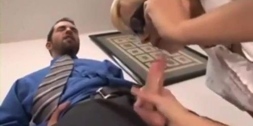 Boss bangs secretary during phone sex with bf