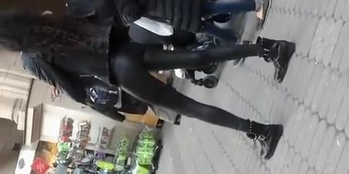 Petite Brunette In Tight Black Pants