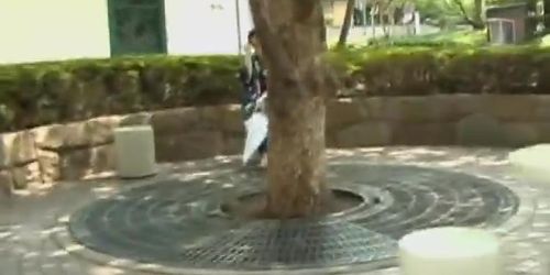 Sharking video shows a Japanese chick in a kimono in a park