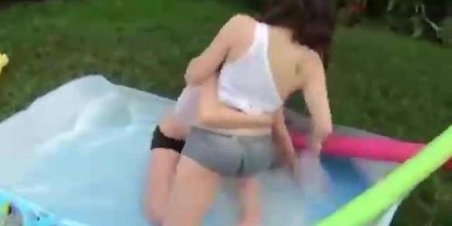 My Ex Gf And Her Friend Playing In Pool Outdoors