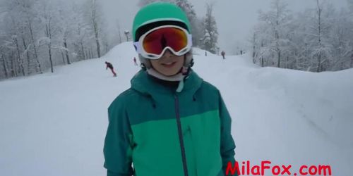 Anal cream pai in the mouth in the ski lift. Ass to mouth Snowboard (Mila Fox)