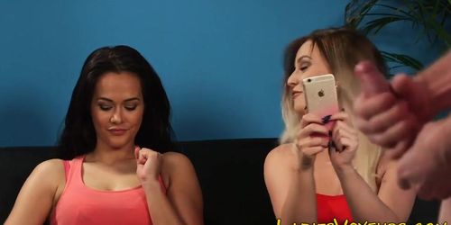 Cfnm mistresses laugh at jerking naked loser