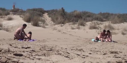 Beach Dogging! Ainara fucks a voyeur and a couple joins them