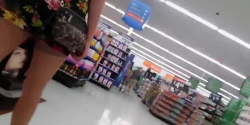 Daring Wife with Mini Upskirt Flashing Nude in Public Store