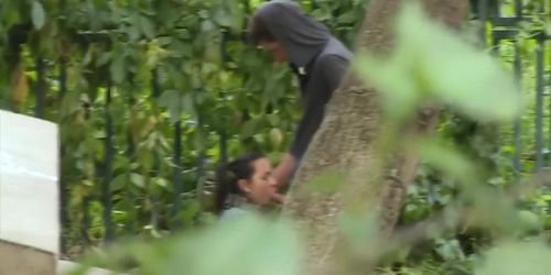 In this scene we see a couple in the forest