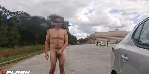 Jerking off in a parking lot with girls watching