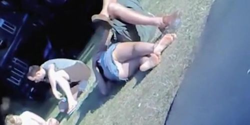 Lying in the park teen gets her jeans upskirt voyeured