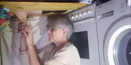 Granny milking hubby from under the table