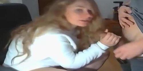 Sexy Blonde girl blowjob friend