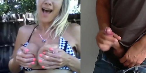 Milf milks her boobs and I cum on chat