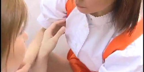 Two Japanese waitresses blow dudes and swap cum