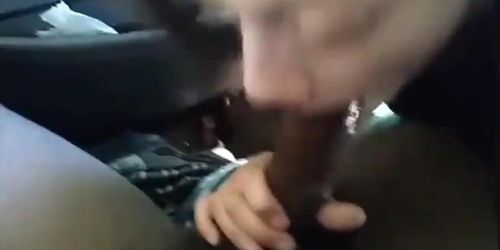 White thot bitch giving BBC fire head in car