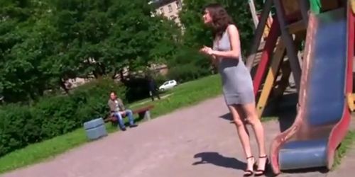Ashley C, Bella flashing in a park