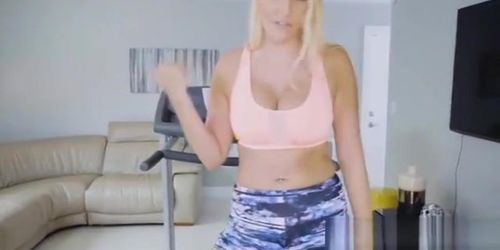 Big tit blonde banged on treadmill by voyeur