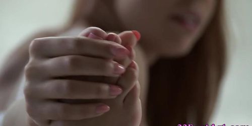 Kinky babe jerks off dick