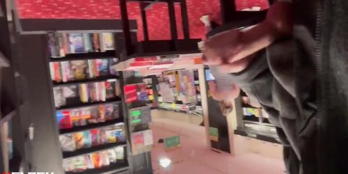 Cum behind teens in store