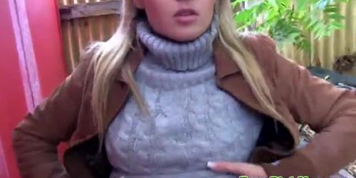 Hairy euro amateur sucks in public