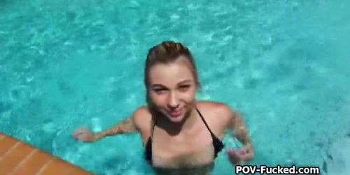 Surprise fuck with bikini teen from next door