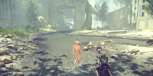 Nier Automata 2B Naked Encuerada Ruinas de la ciudad