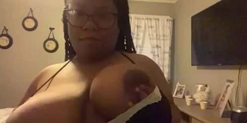 Ebony playing with big boobs