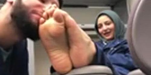 Hijab feet sniffed and touched 2