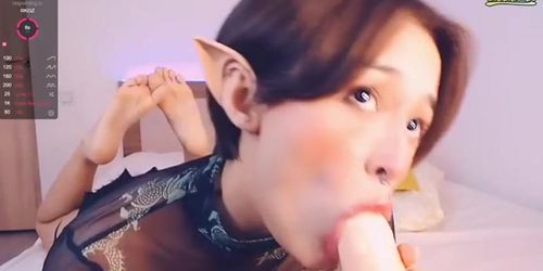 Elf girl play dildo blowjob and masturbation with ahegao