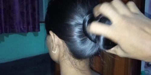 silky long hair bun pulling