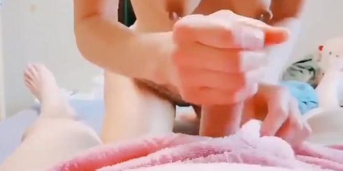 Friends korean girl gives handjob