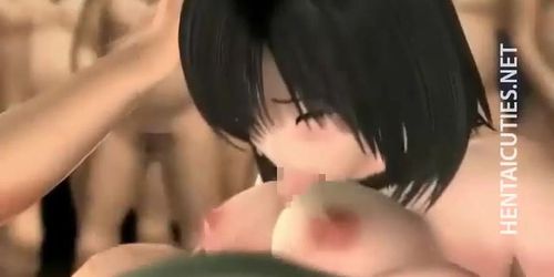 Busty 3D hentai slut eats ass crack