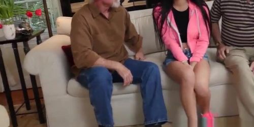 Old vs young teen rides grandpa dick on top