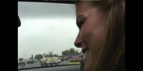 Heather Silk sucks dick in car and takes cum in mouth