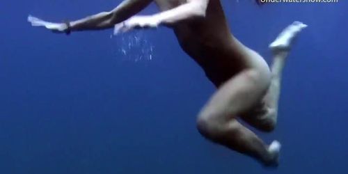 Underwater swimming girls on Tenerife