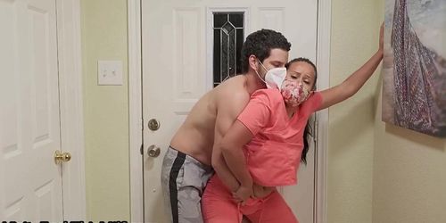 Latina nurse gets home to great sex after a long shift