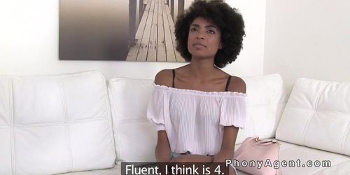Long legged ebony amateur fucks in casting