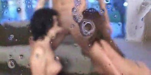 Freaky chicks drink cum from a glass