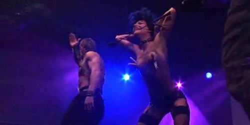 PORNONSTAGE - Strippers couple on stage performing hard bdsm action