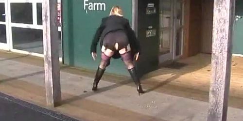 British Slut BBW Housewife In Black Stockings Is Out In Public Flashing