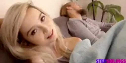 He Fucks His Sis On A Couch Next To Their Dad