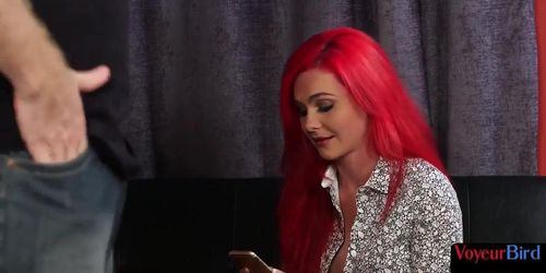 Redhead voyeur enjoys secretly filming roommates jerkoff