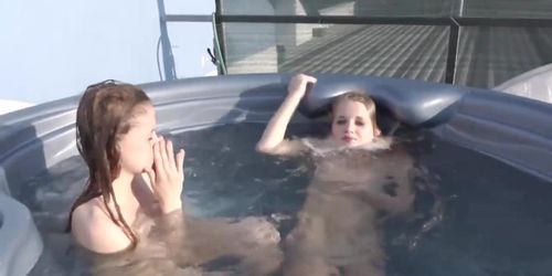 Beautiful lesbian girls play in the hot tub (Sunny Day, Amanda Logue)