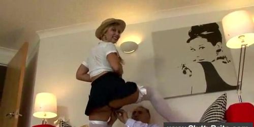 JIM SLIP - Horny blonde turning on an old man