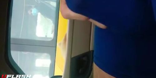 Girl on bus pretends not to keep looking